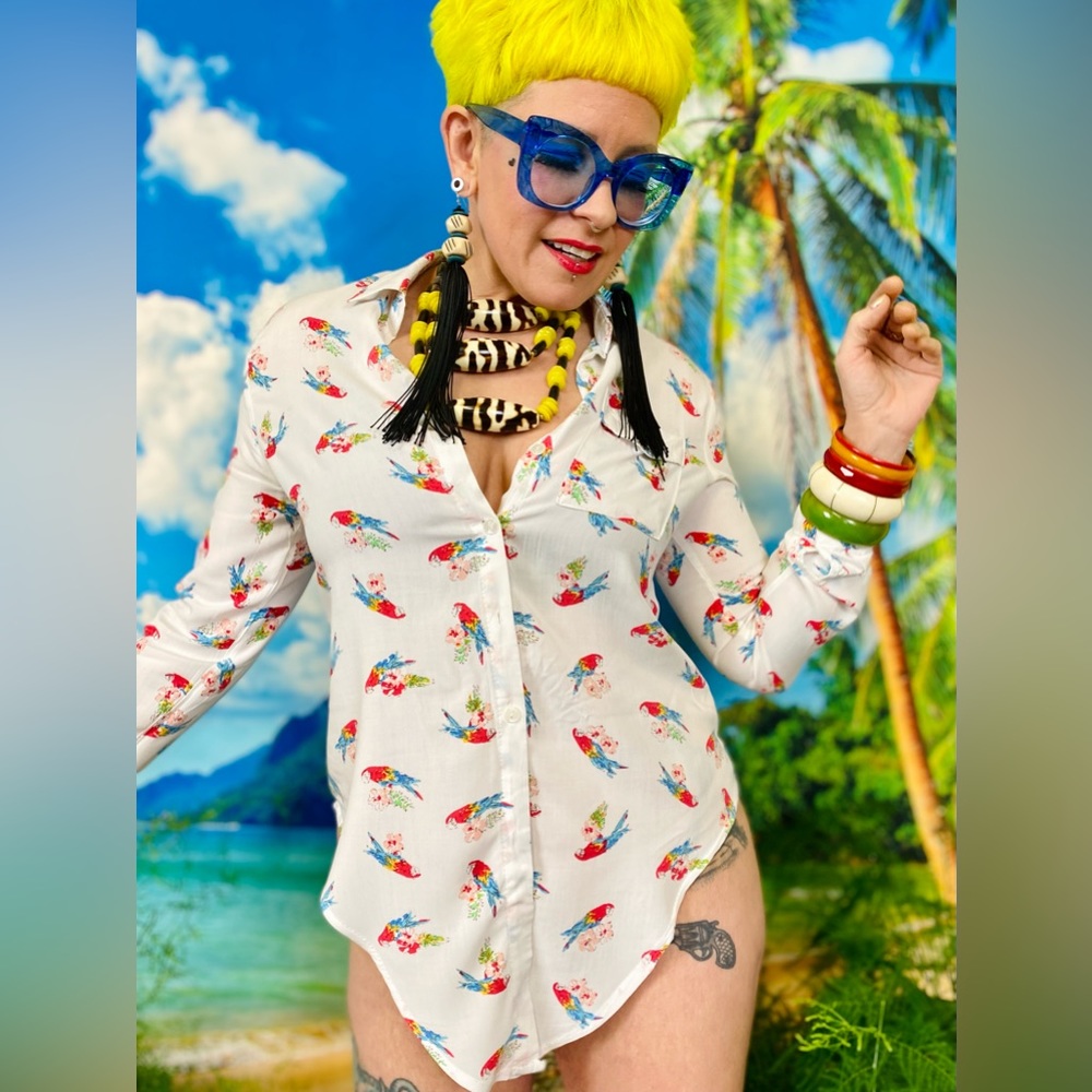 Parrot Button Up Blouse